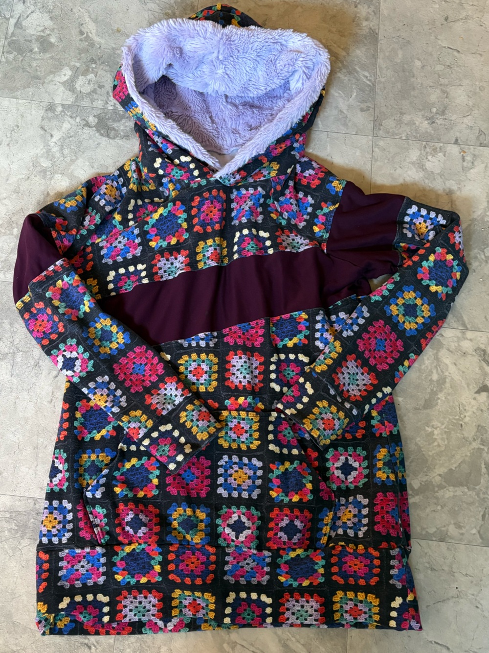 Colorful Faux Granny Square Crochet Cardigan - Multicolor Minky size small